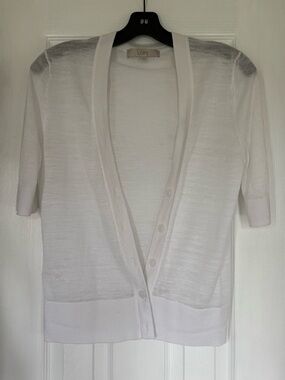 LOFT white v-neck shear elbow-length knit cardigan